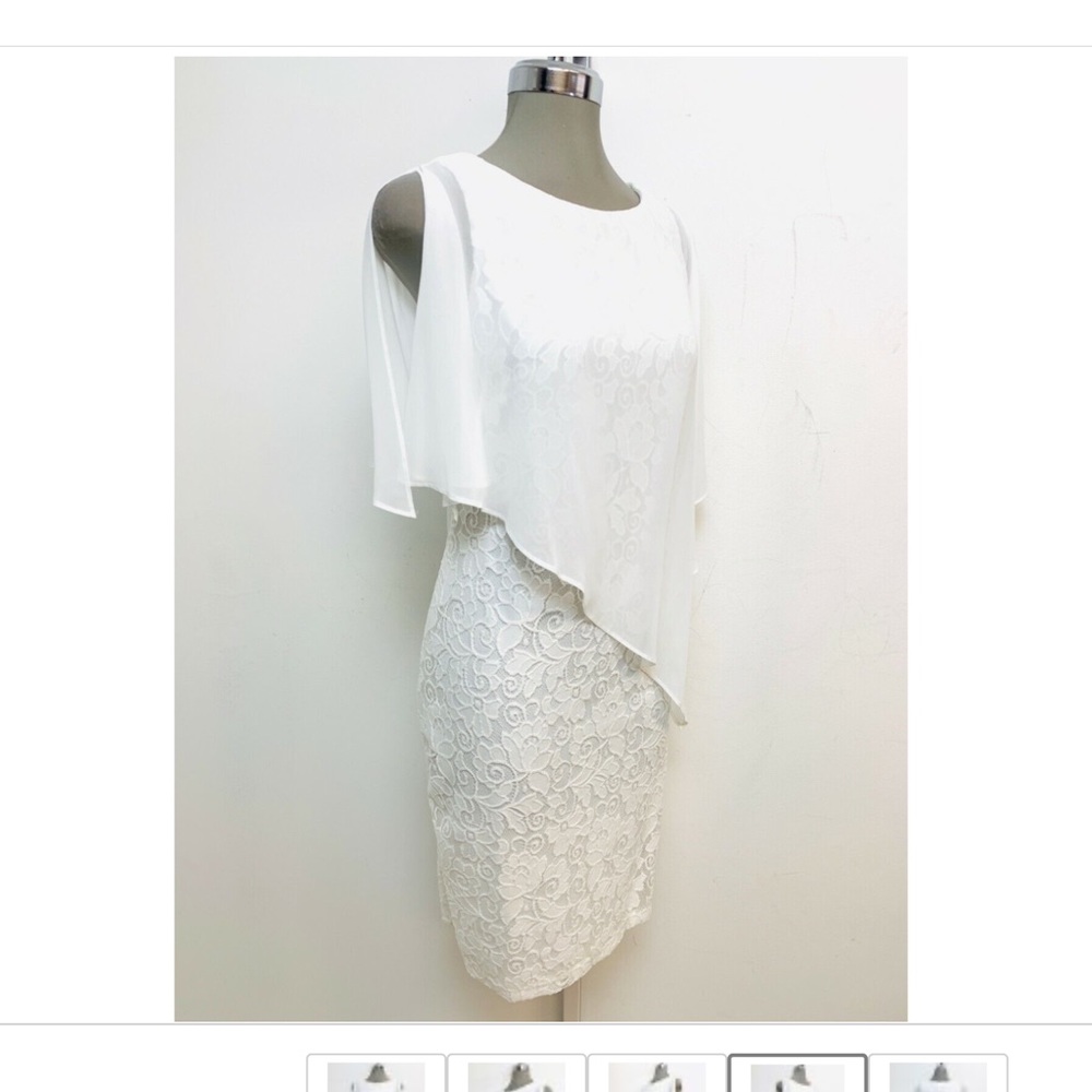 Scarlett white lace sleeveless dress w/attached sheer white chiffon cape.  NWOT. - Picture 10 of 12